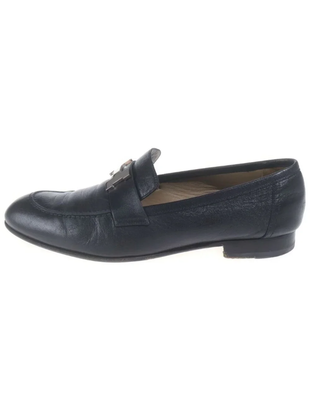 Hermes Moccasins Paris Leather Black Silver
